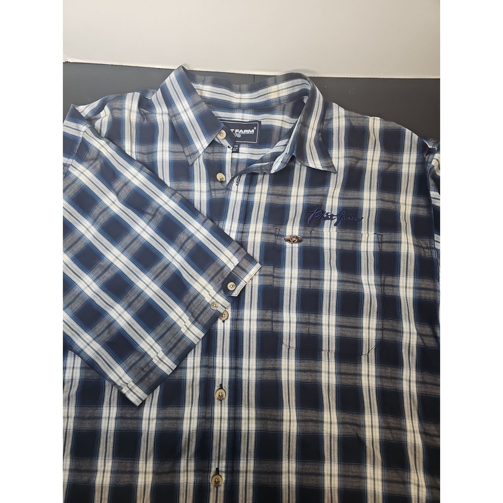Phat Farm Shirt XL Mens S/S Button Down Blue Plaid Y2K
